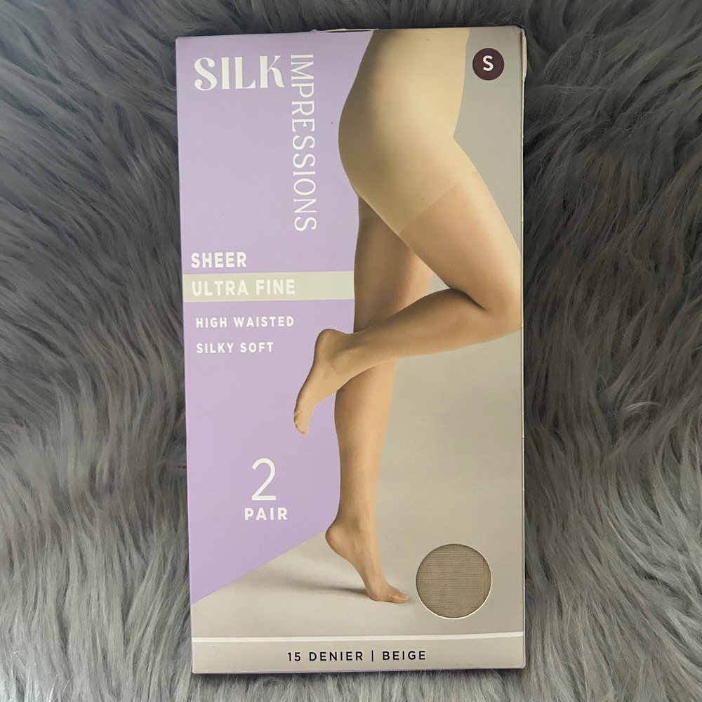 Silk Impressions Ultra Fine Sheer Tights Women Size Small Beige High Waist Silky